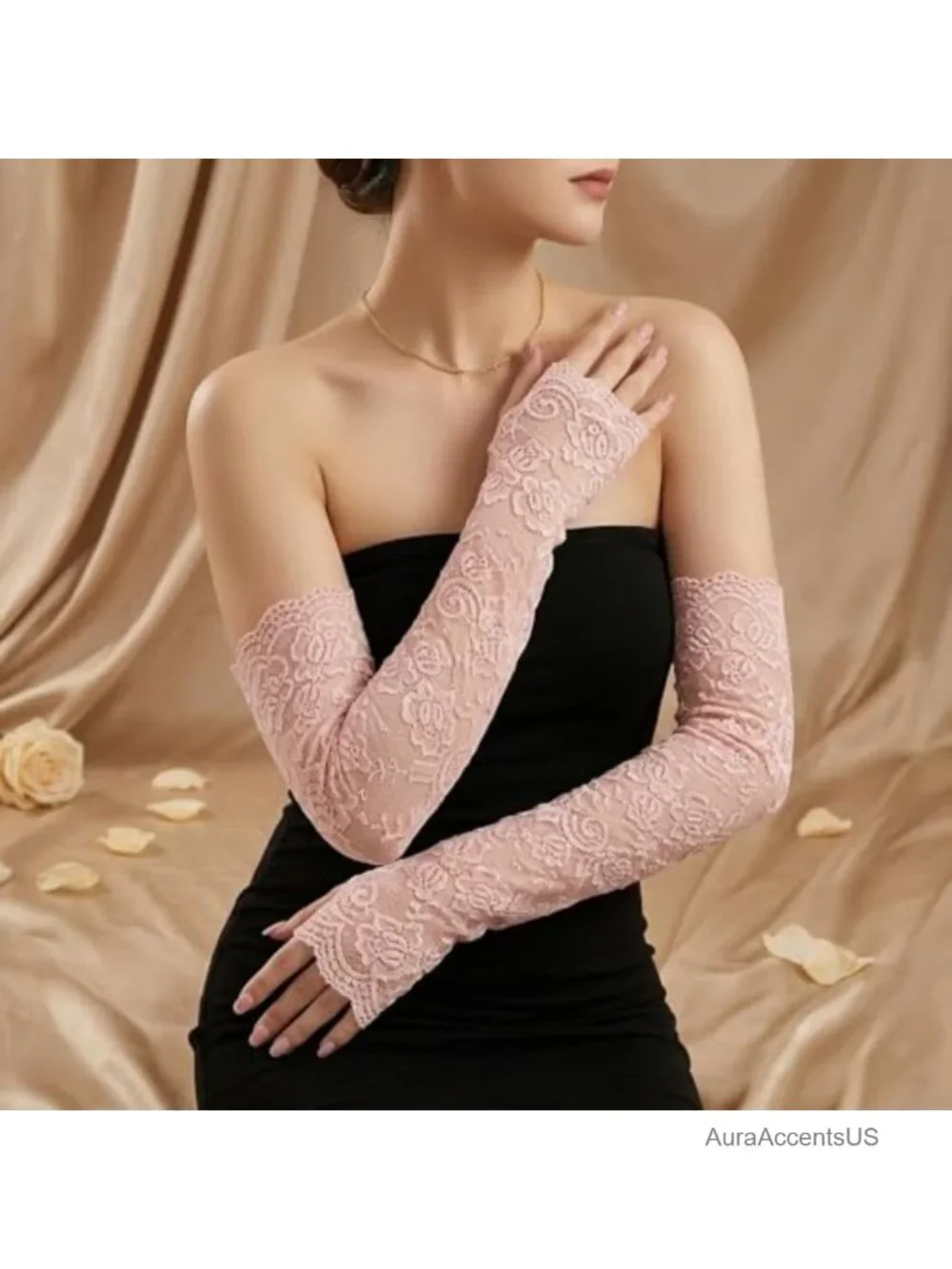 Women Lace Arm Sleeves Fingerless Gloves Elbow Length Floral Hollow Arm Warmers